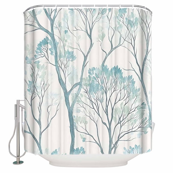 60x72 Inch Shower Curtains for Bathroom Turquoise Leaves Tree Fabric Bath Curtain Decor Vintage Forest Branches Waterproof Restroom Curtains Shower Set Accessories with 12 Hooks 60 Inch