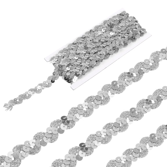 Uxcell 5 Yard Sequins Beaded Lace Trim 0.6 Inch Wave Sequin Braid Ribbon for Crafts, Silver