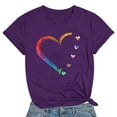 thumbnail image 2 of Women's Love Heart Graphic T Shirts Comfy Casual Shirts Round Neck Blouse Fashion Y2K Tops Dressy Casual Summer Clothes Vintage Short Sleeve Tunic Tops Loose Fit Flowy Purple T Shirts M, 2 of 3