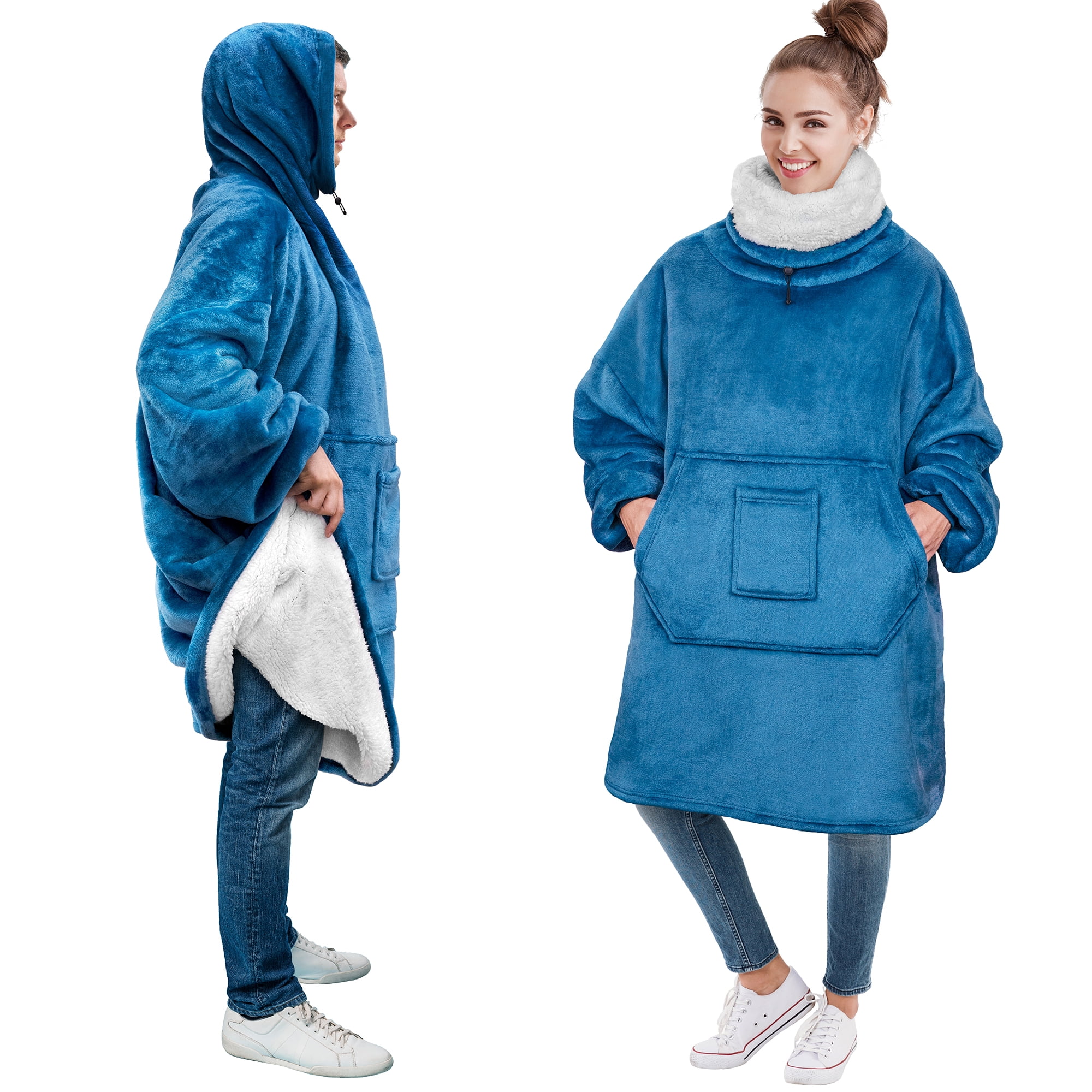 PAVILIA Sherpa Wearable Blanket Hoodie Women Men, Oversized Hoodie Sweatshirt Blanket, Thick Sweater Blanket Neck Warmer, Fleece Hood Hug Sleep Pod Adult, Cozy Warm Plush Gift Idea Mom Wife, Teal Blue