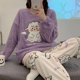 thumbnail image 2 of Pijamas con estampado de dibujos animados para mujer, ropa de dormir informal, conjunto de ropa para el hogar, de punto, de talla M-3XL, para Otoño e Invierno, 2 of 4