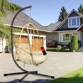 thumbnail image 2 of Swing Egg Chair with Stand, Indoor Outdoor Hanging Chair with Removable Guardrail & Cup Holder, Rattan Wicker Patio Basket Chair with Cushion, 350lb Capacity, Beige+Brown, 2 of 6