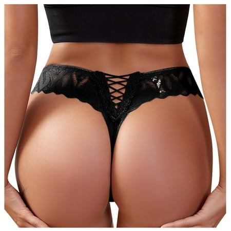 

Kddylitq Women s Thong Lace Soft Sheer V-back Low Rise Brief Black M
