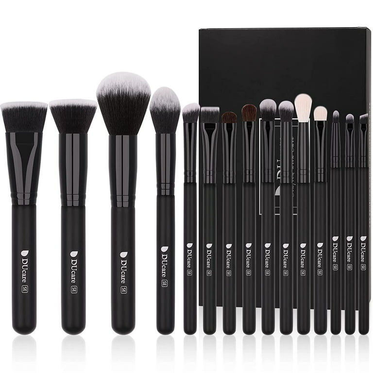 DUcare Makeup Brushes 15Pcs Premium Synthetic Kabuki Foundation Concealers  Powder Blush Blending Face Eye Shadows Black Brush Sets