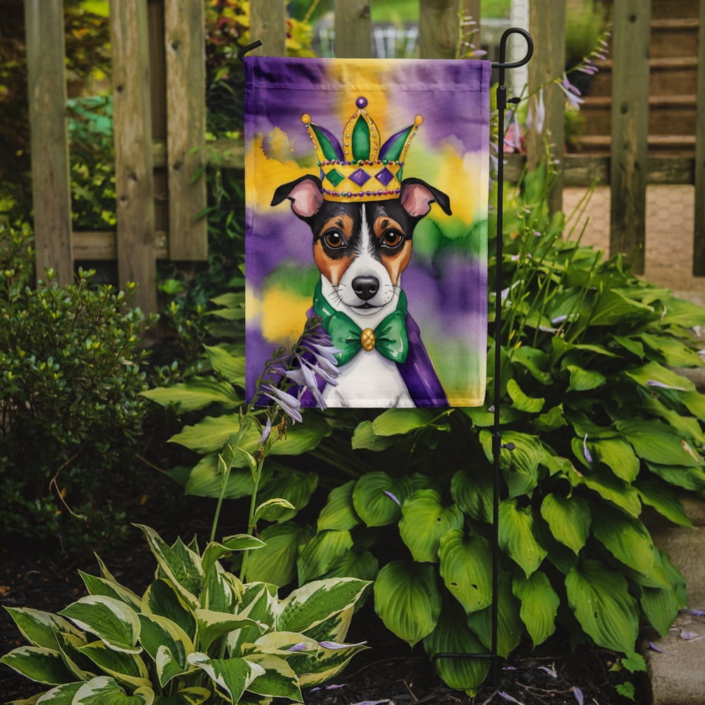 Jack Russell Terrier King of Mardi Gras Garden Flag 11.25 in x 15.5 in