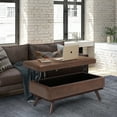 thumbnail image 4 of Owen 42 inch Wide Mid-Century Modern Lift Top Large Coffee Table Storage Ottoman in Distressed Chestnut Brown Vegan Leather, 4 of 12