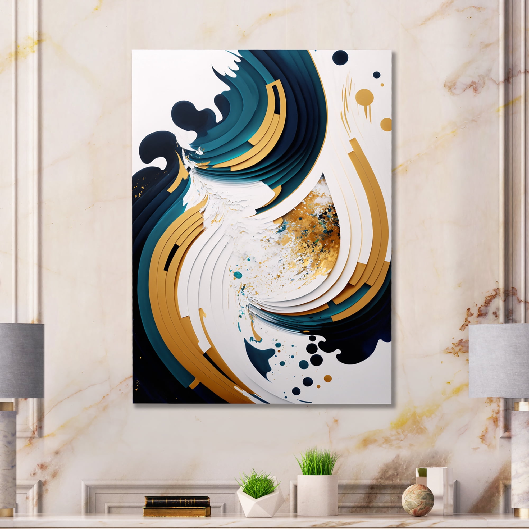 Designart Blue And Gold Modern Art Abstract Painting VII Canvas Wall Art