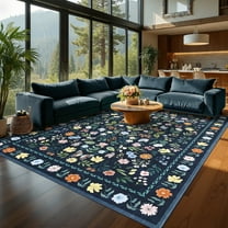 Garvee 8'x10' Area Rug Washable Floral Rug, Vintage Distressed Soft Carpet with Non Slip Backing for Living Room Bedroom Home Office, Blue