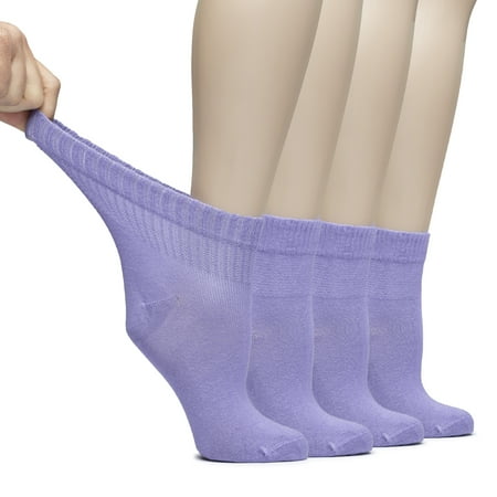 

HUGH UGOLI Women Diabetic Ankle Socks Super Soft & Thin Bamboo Socks Wide & Loose Non-Binding Top & Seamless Toe 4 Pairs Aster Purple Shoe Size: 6-9