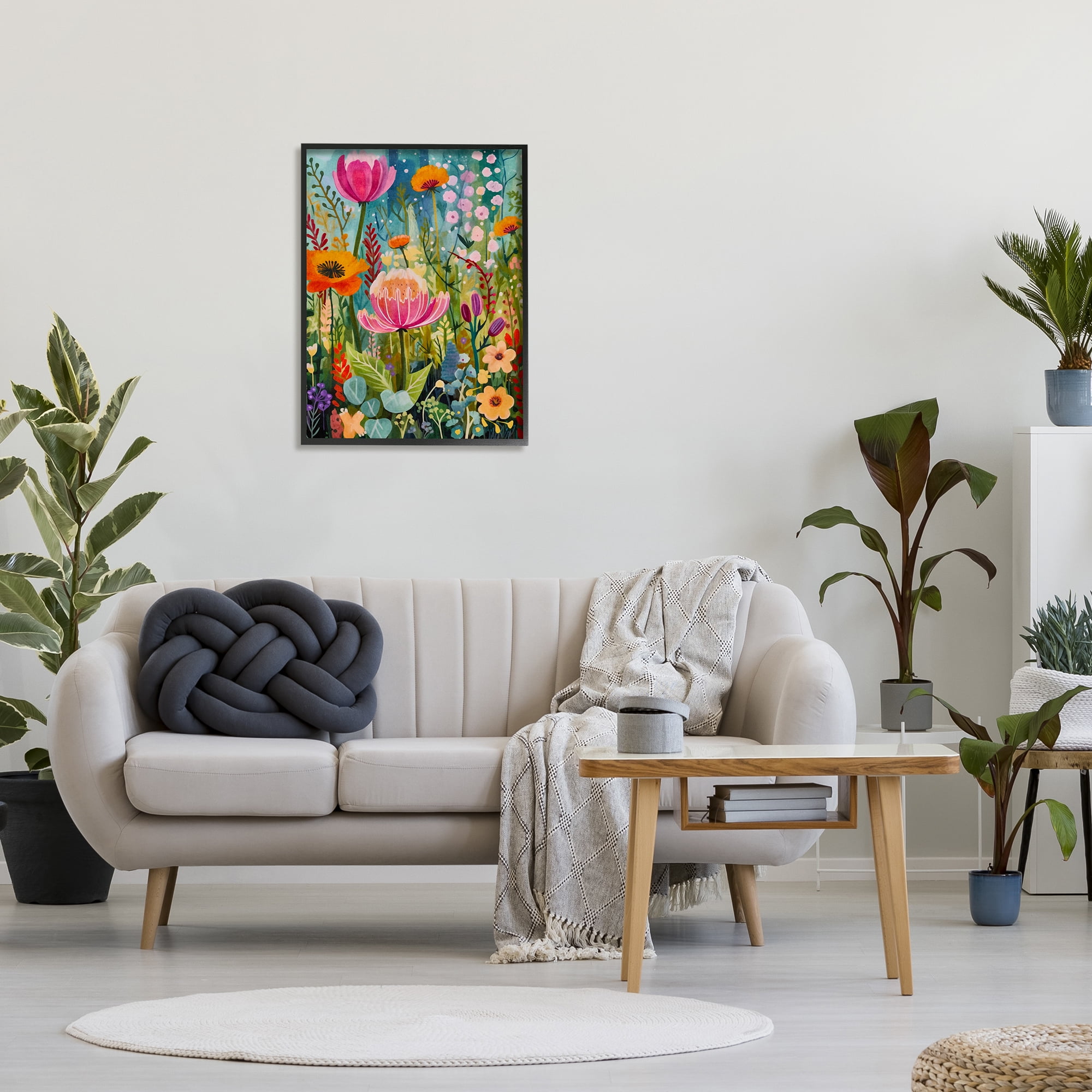 Stupell Industries Whimsical Floral Garden Botanical & Floral Painting Black Framed Art Print Wall Art, 24 x 30