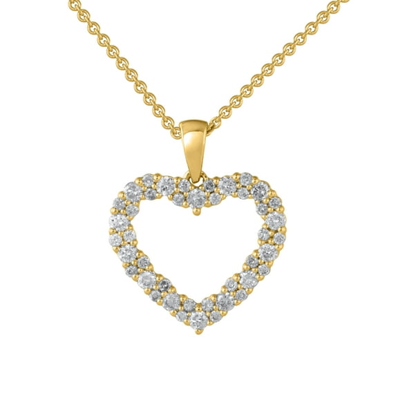 1/2 Carat Diamond Heart Pendant Necklace in 14K Yellow Gold (Silver Chain Included) (SI1-SI2 Clarity)