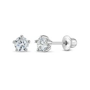 IN SEASON JEWELRY 925 Sterling Silver Classic 4mm Simulated Diamond Prong Set Girls Screw Backs