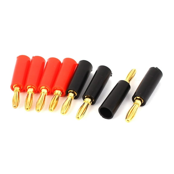 Unique Bargains 8Pcs Gold Plate Audio Speaker 4mm Dia Male Banana Plug Jack Connector Black Red