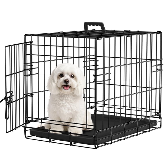 BORGEBY Dog Crate for Small Dogs 18 Inch Folding Metal Wire Pet Cage Single Door with Leak-Proof Plastic Tray for Indoor Outdoor,Black