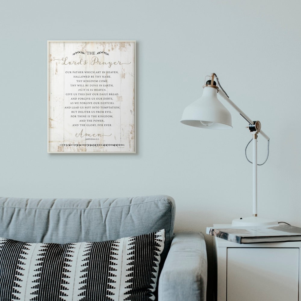 The Stupell Home Decor The Lords Prayer Our Father Rustic Distressed White Wood Look
