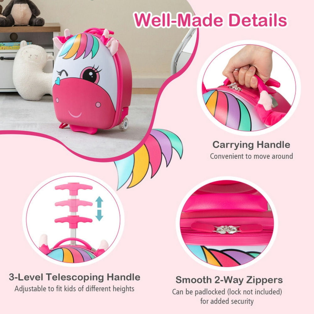 Resenkos Luggage Expandable Suitcase,16 Inch Kids Rolling Luggage with 2 Flashing Wheels and Telescoping Handle-Pink