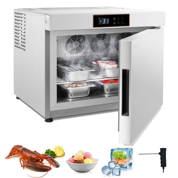 KFFKFF Congélateur Rapide Industriel, Refroidisseur Rapide de 32 L / 1,1 Pi3 avec Quatre Plateaux 1/3, Coffre de Refroidissement et de Congélation à Double Mode, Congélateur Rapide en Acier Inoxydable pour Établissements de Restauration, Fruits de Mer