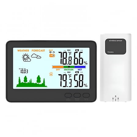 GJX Thermometer,Wireless Weather Station,Temperature Monitor Battery Powered Inside Outside Thermometers with 328ft/100m Remote Transmitter Barometric Pressure Display