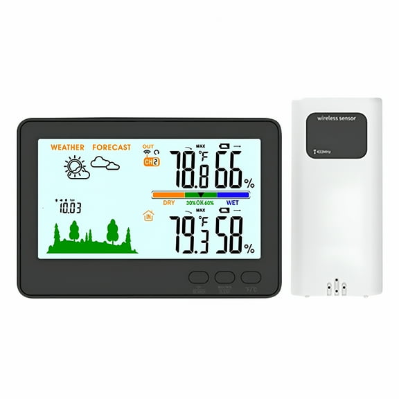 GJX Thermometer,Wireless Weather Station,Temperature Monitor Battery Powered Inside Outside Thermometers with 328ft/100m Remote Transmitter Barometric Pressure Display