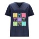 thumbnail image 4 of Corto para las Mujeres Casual Verano 2025 Pascua Impresión V-Cuello Camiseta, Ligero 95% Poliéster 5% Spandex Top para Toda la Temporada Hogar Y Diario, 4 of 7