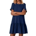 thumbnail image 5 of Mohiass Women's Short Sleeve Flowy Swing T Shirt Dress Baby Doll Cute Casual Pockets Dresses Dark Blue 2XL, 5 of 5