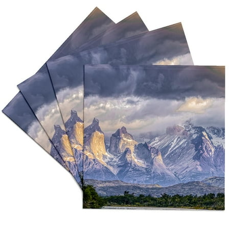 

3dRose Chile Torres del Paine National Park. Lake and mountains. 1 Set of 4 Ceramic Tile Coasters