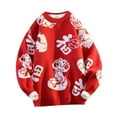 thumbnail image 3 of Suéter de punto con cuello redondo y manga larga cálida para fiesta Primavera 2025 año de la serpiente festivo Rojo, 3 of 7