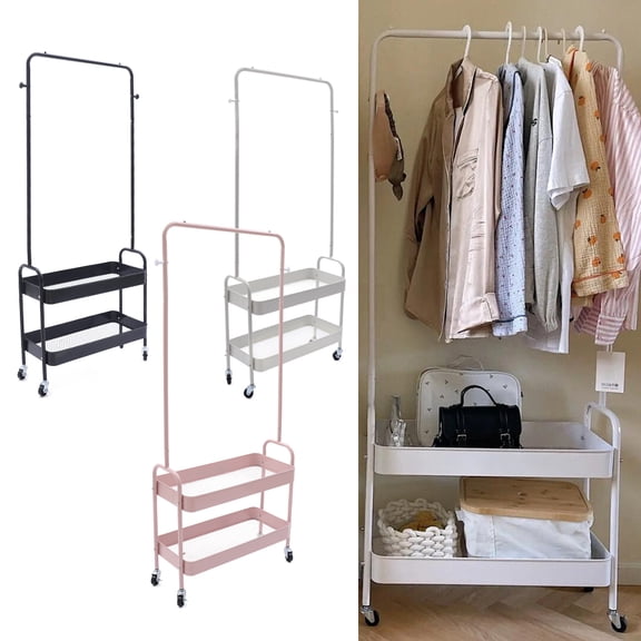 ChicHomey 2 in 1 Garment Rack Clothing Organizer Coat Storage Stand W 2 Tier Metal Basket