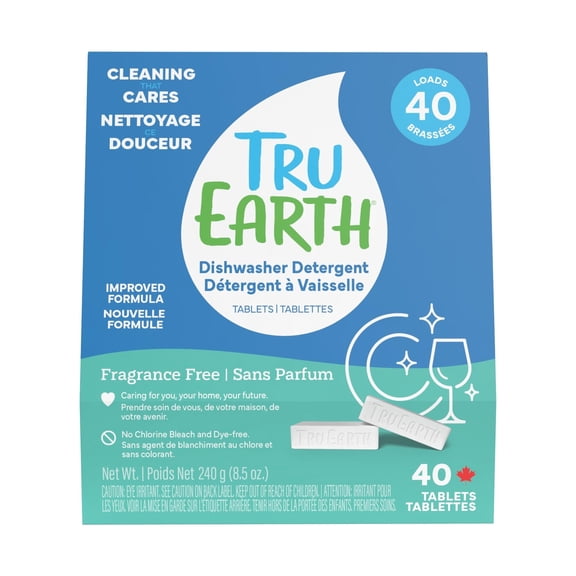 Tru Earth Dishwasher Detergent Tablets, Fragrance-Free, 40 ct - Sparkling Clean, No Harsh Chemicals