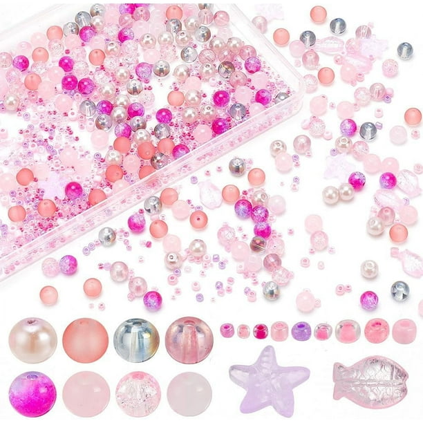 1122 cuentas de vidrio para hacer joyas, redondas, rosas, con forma de pez y estrella de mar, sueltas, multicolores, pequeñas cuentas espaciadoras.