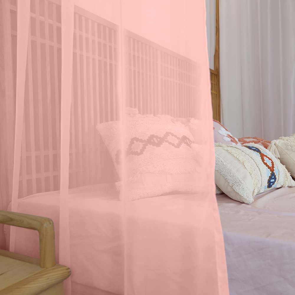 Sheer Bed Curtains For King  Queen Full And 4 Corner Canopies & Drapes Four Poster Beds Pink