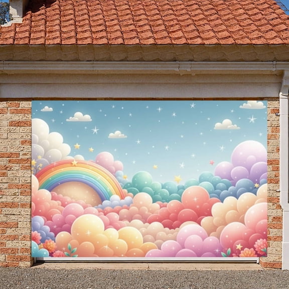Rainbow Banner Display Starry Pastel Backdrop for Kids Party Birthday Celebration Photo Backdrop
