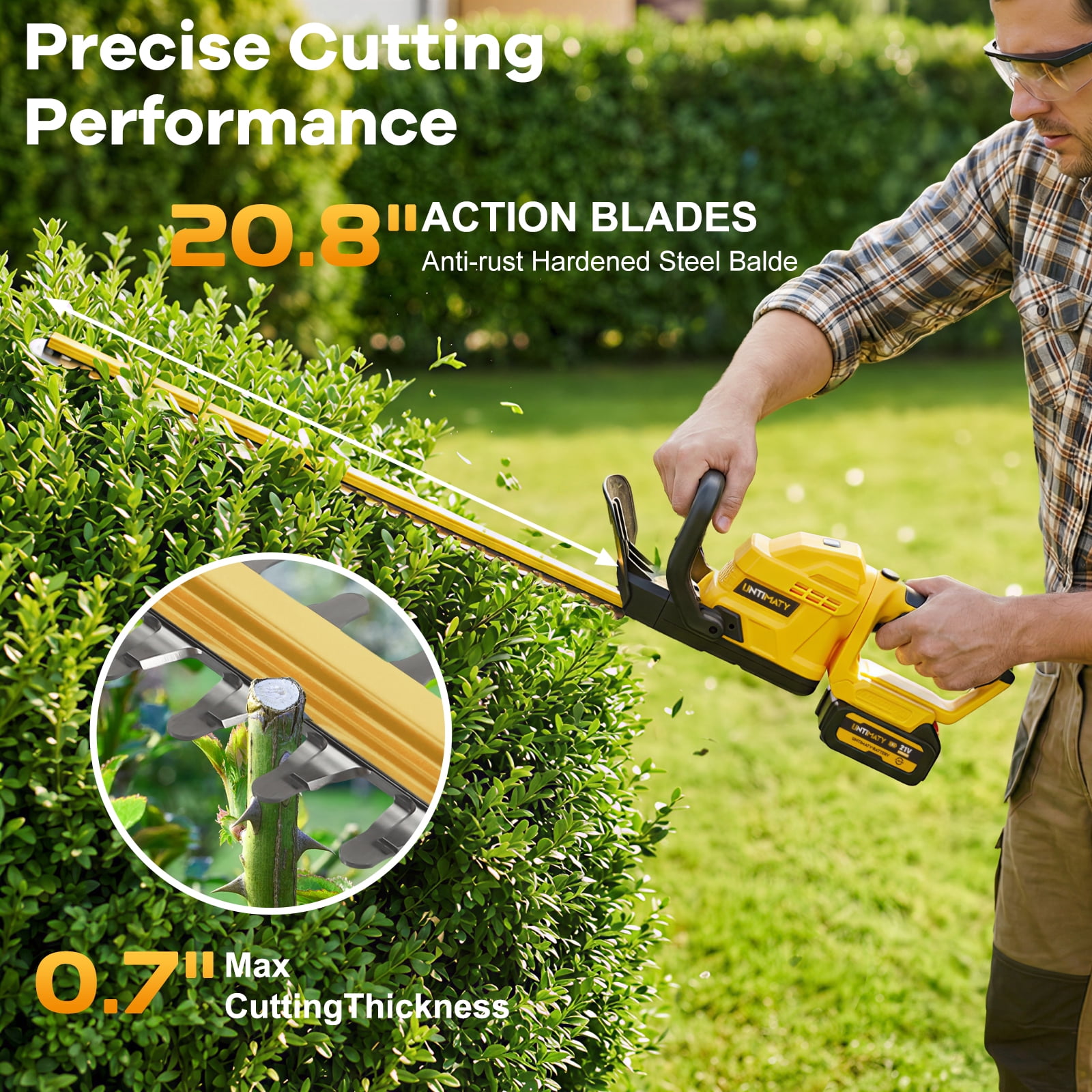 Hedge Trimmer Cordless,UMTIMATY 21V Electric Bush Trimmer with Rotatable Handle,Brushless Motor Trimmers Battery Powered, for Shrub Cutting,Trimming,Yellow