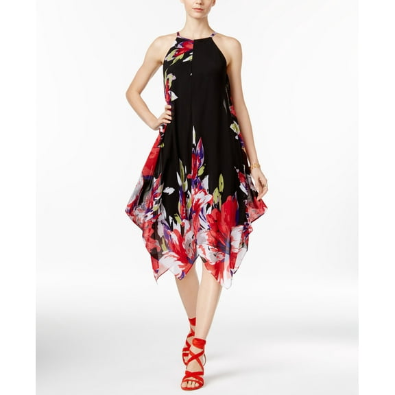 INC International Concepts Petite Floral Print Handkerchief Hem Dress Floral 0P