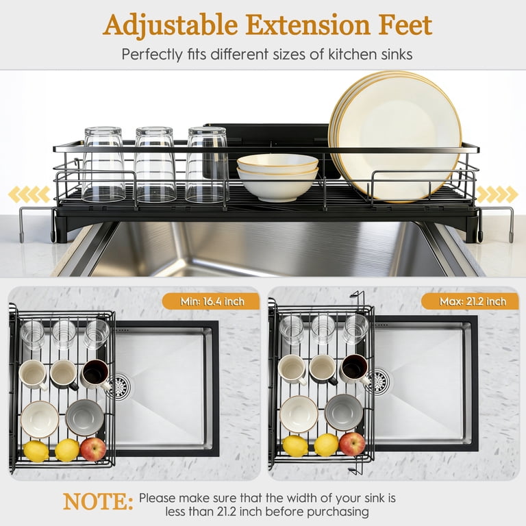 AOKIWO Extendable Dish Drying Rack, Stainless Steel, Black photo 4