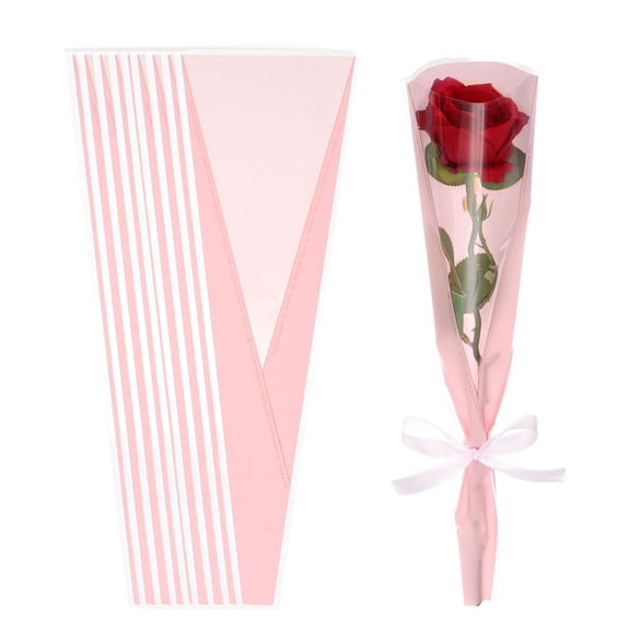Uxcell 50 Pack Flower Wrapping Bag, Pink Floral Packing Sleeves