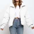 thumbnail image 2 of Hfyihgf Women's Winter Long Sleeve Zip Cropped Puffer Jackets Stand Collar Baggy Short Padded Coats with Pockets(White,L), 2 of 8