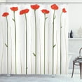 thumbnail image 1 of Flower Shower Curtain, Floral Gardening Theme Image of Poppies Flourishing on Tall Stems for Spring, Fabric Bathroom Set with Hooks, 69W X 84L Inches Extra Long, Vermilion Green, by Ambesonne, 1 of 3