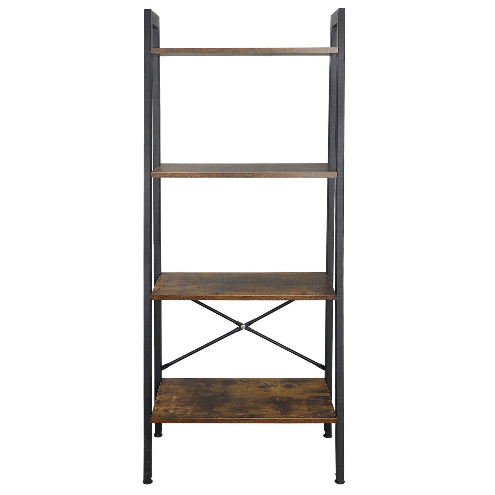 ZENSTYLE Ladder Shelf 4 Tiers Stand Storage Rack Bookcase Wall Display, Brown