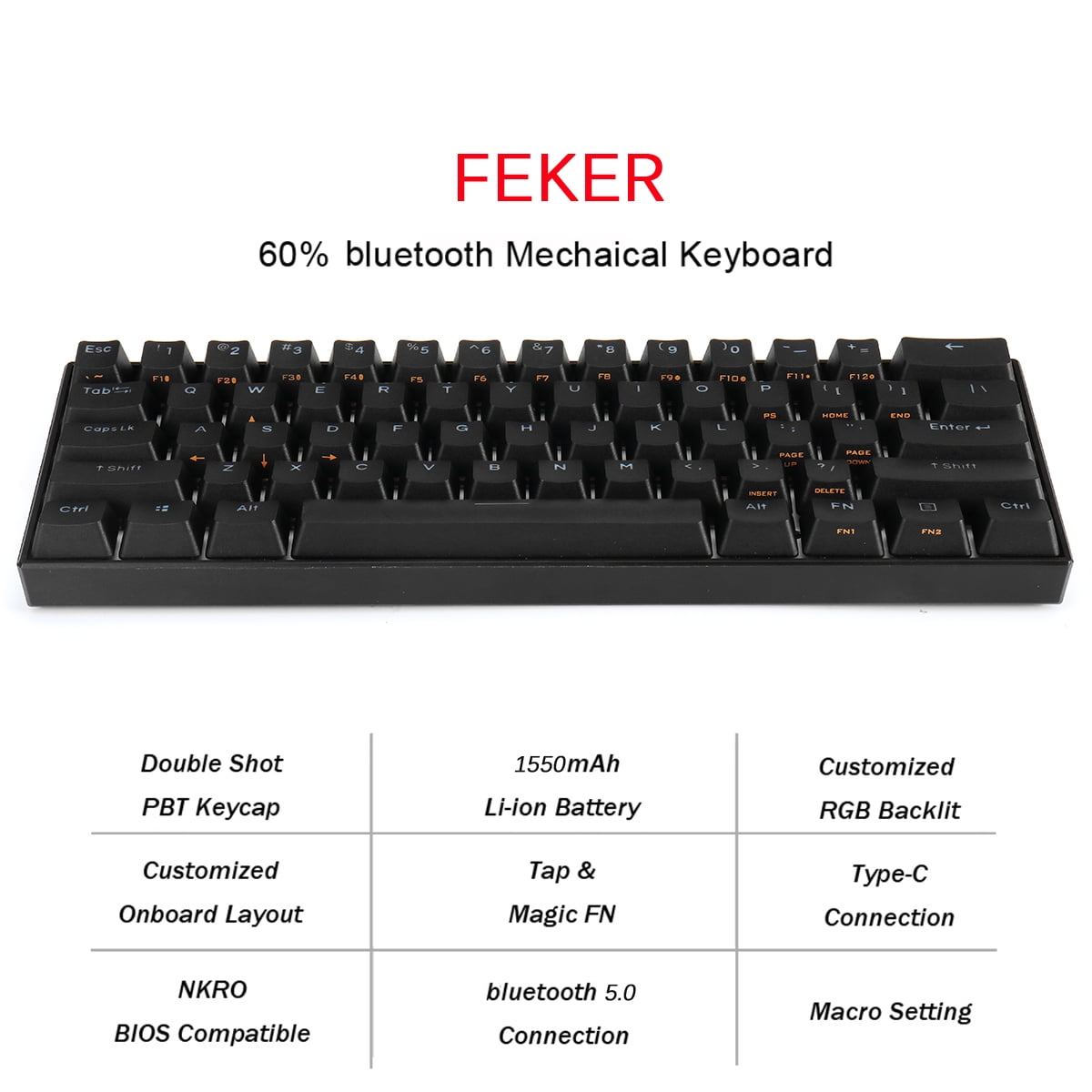 FEKER 60 Dual Mode Wireless Mechanical Gaming Keyboard,16M RGB Colors
