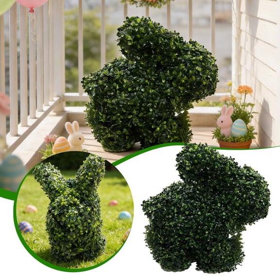 12 Inch Easter Artificial Boxwood Bunny Topiary, UV-Resistant Boxwood Rabbit Decor for Indoor/Outdoor Decor, Lifelike Dense Foliage, Lawn Ornament for Yard, Patio, Porch, Weddings & Events,Green,1PCS