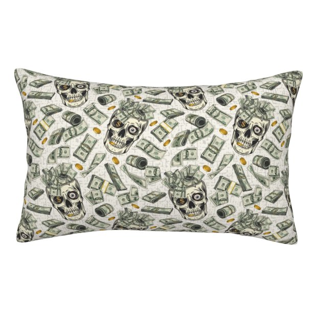Fotbe Skull with Cash Funda de Almohada Decorativa Estilo Occidental, Lujo en Algodón, Fundas para Almohadas King, Cojín Estampado para Decoración del Hogar-20"x30"