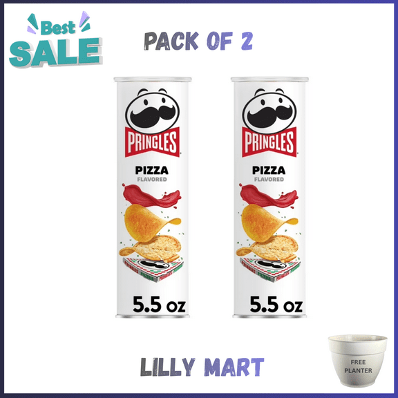 Pringles Pizza Potato Crisps Chips, Lunch Snacks, 5.5 oz Canister pack of 2