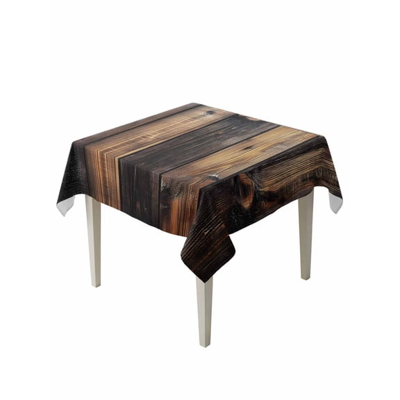 Black Brown Board Table Cloth, Vintage Chic Shabby Wooden Grain Waterproof Tablecloth for Square Tables, Reusable Washable Fabric Table Cover for Restaurant Kitchen Dining Tables 54"x54"