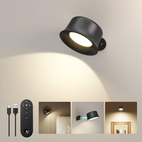 Wall Sconces,LED Wall Lamp with Rechargeable Battery 3 Color Temperatures Brightness Dimmable Touch and Remote Control,360°Rotate Cordless Wall Mounted Light for Home Bedside Bedroom