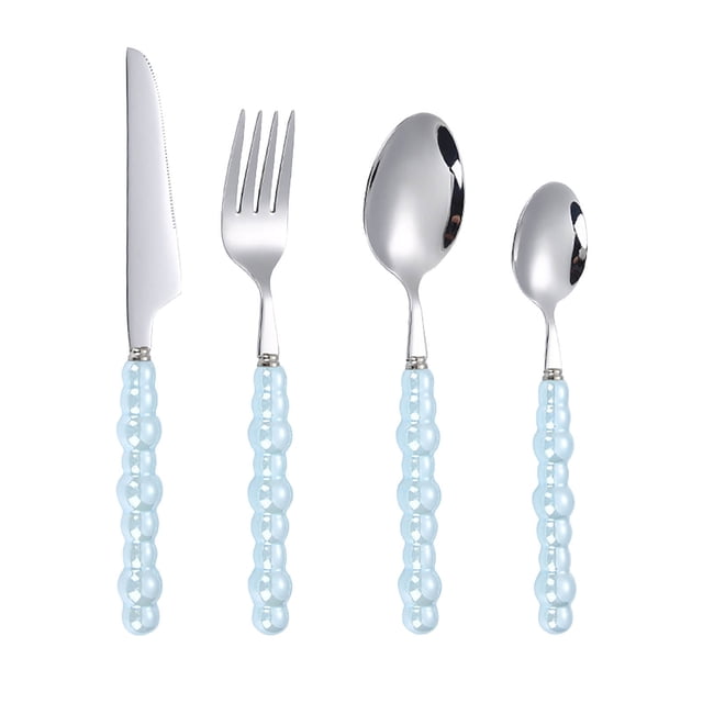 SPOORYYO 4-Piece Stainless Steel Flatware Set, Unique Modern Design Cutlery for Dining, Multi-Purpose Utensils for Parties & Travel