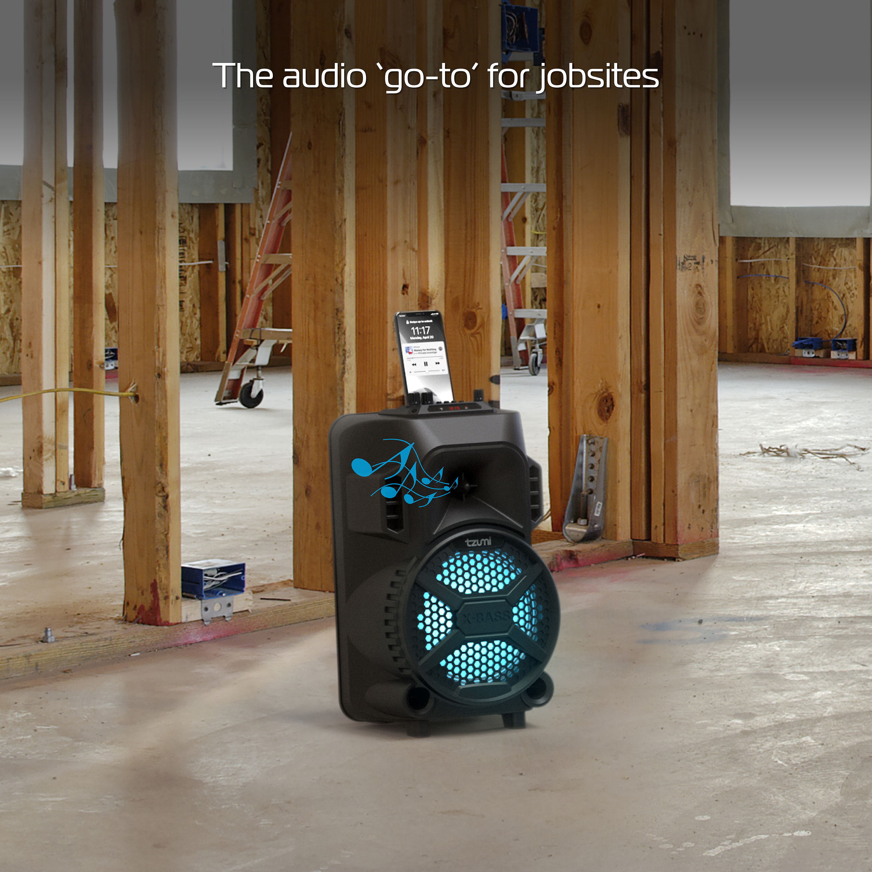 MegaBass LED Jobsite Speaker, Rechargeable Bluetooth Party Speaker with 8in. Subwoofer and Microphone - image 4 of 11