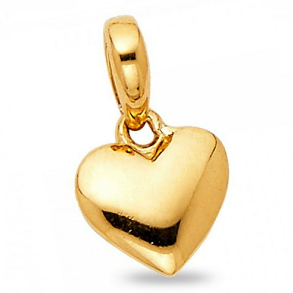 Solid 14k Yellow Gold Tiny Puffed Heart Pendant Classic Love Charm Polished Small Cute 7 x 8 mm