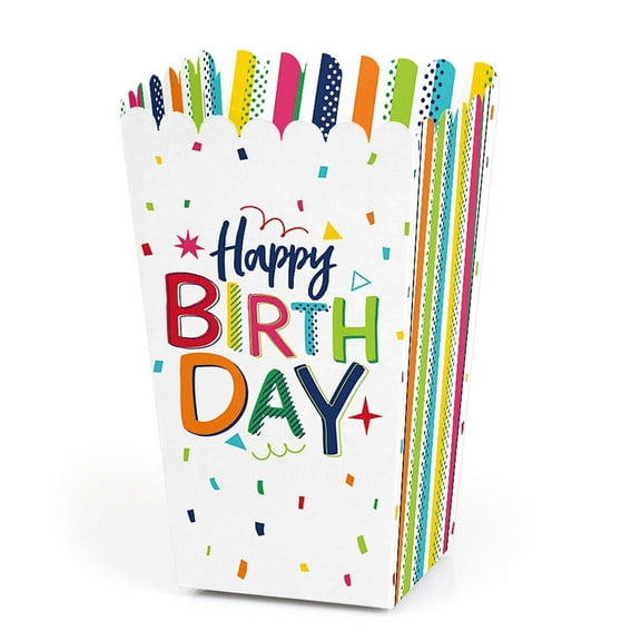 Big Dot of Happiness Cheerful Happy Birthday - Colorful Birthday Party Favor Popcorn Treat Boxes - Set of 12