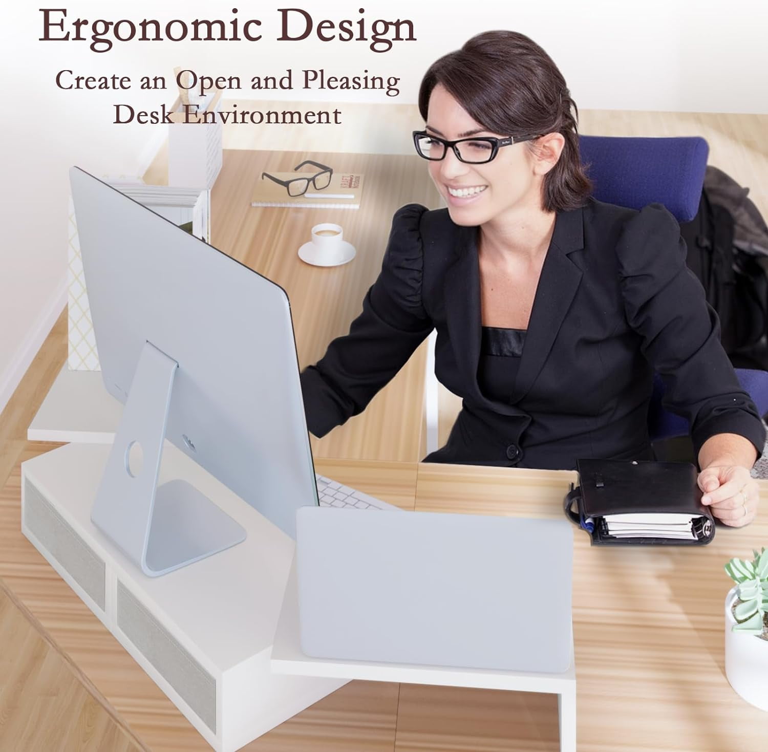Wood Dual Monitor Stand Riser with Drawers-Length and Angle Adjustable Triple Monitor Stand with Storage Large Computer Riser for 2/3 Monitors/Laptops/PC/Printers